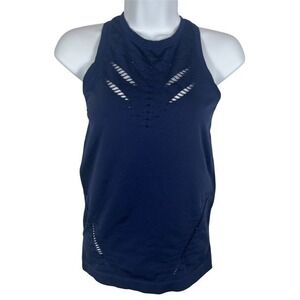 Victoria Sport Womens Sz S Seamless Laser Cut Fitness Tank Top Navy Blue-1651